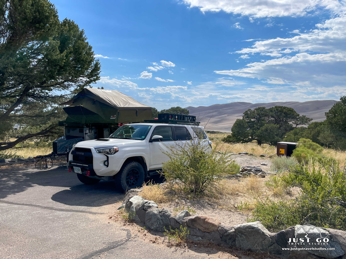 Turtleback Trailer and 4Runner at the Pinon Flats campground in Great Sand Dunes National Park