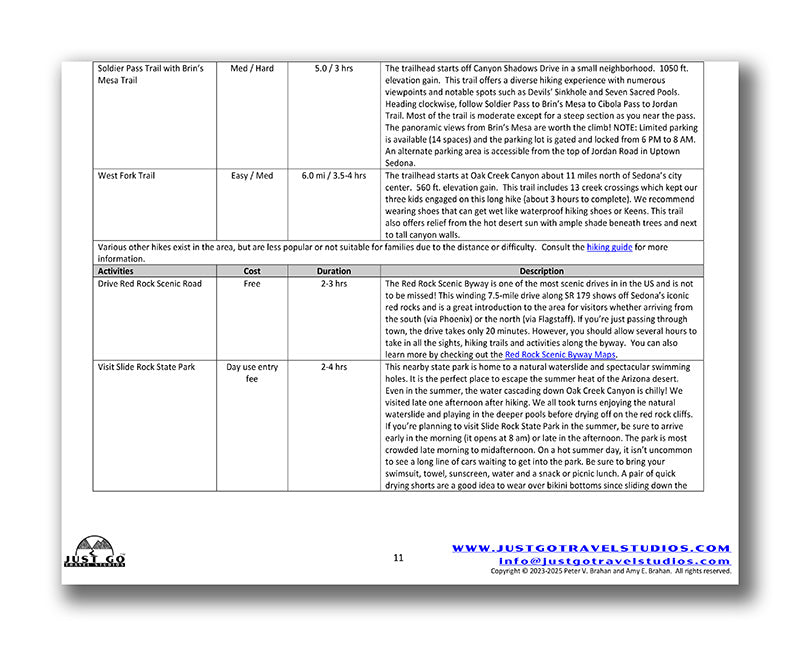 Sedona (Arizona State) Itinerary (Digital Download)